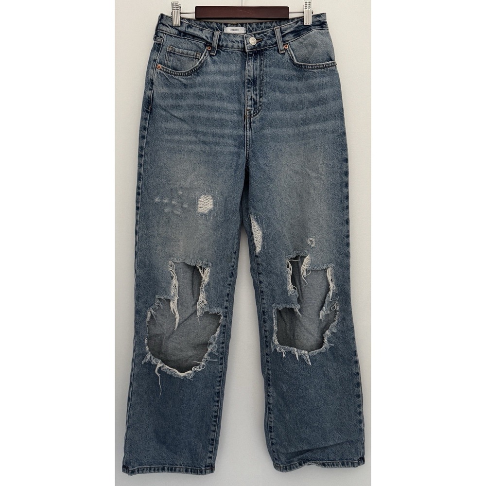 FOREVER 21 Jeans Womens 28 Blue Denim High Rise Baggy Destroyed Zip Fly Cotton